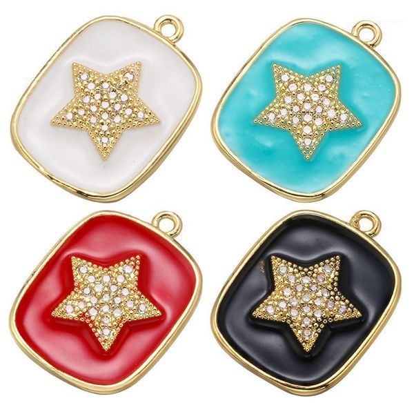 

cubic zirconia cz fice-point star enamel square pendants women enamel jewelry cz paved zircon star charms pendants diy necklaces1, Bronze;silver