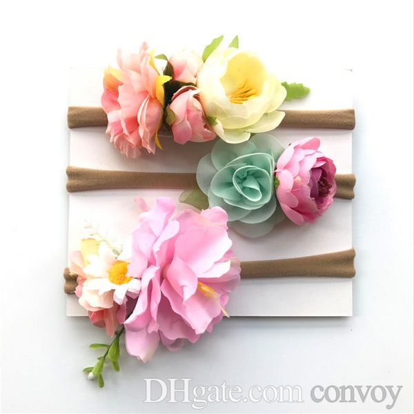 

cute set baby artificial flowers headbands girls kids nylon hairbands cute beach bohemian hair accessories p prop party hairband, Slivery;white