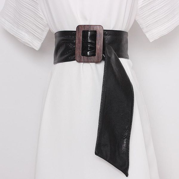 

women's runway fashion double side pu leather cummerbunds female dress corsets waistband belts decoration wide belt r1352, Black;brown