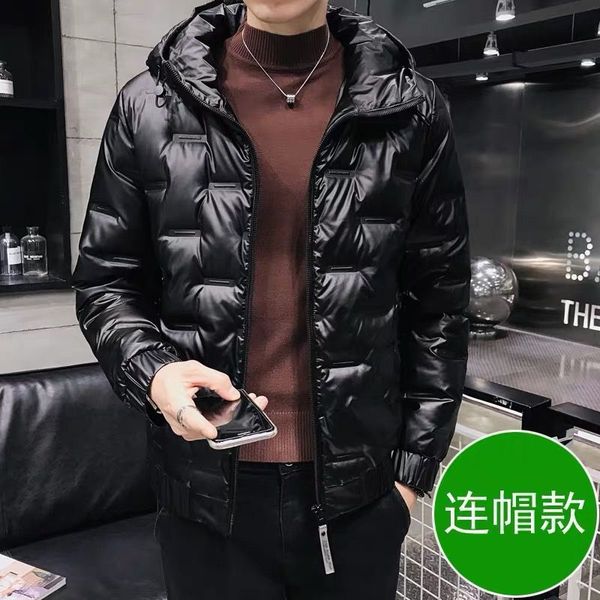 

jacket winter short bright white duck down light korean men's fashion brand handsome coat, Black;brown