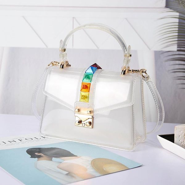 

women bags 2021 new fashion all-match shoulder bags handbags transparent jelly bag messenger portable rivet small square bag