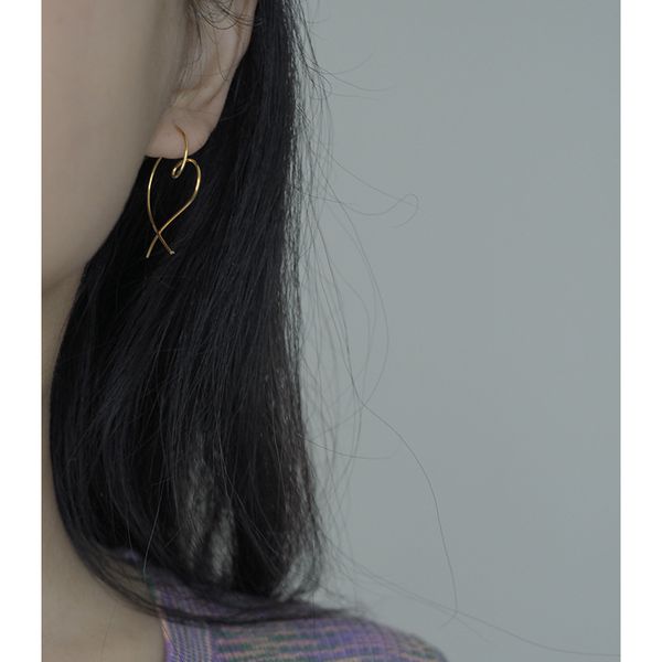 

new zhemei s925 silver plated 14k gold wave double section ear line personality minority sweet love earrings, Golden