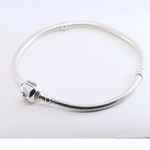 

christmas holesale 925 sterling silver bracelets 3mm snake chain fit pandora charm bead bangle bracelet diy jewelry gift for men women, Golden;silver