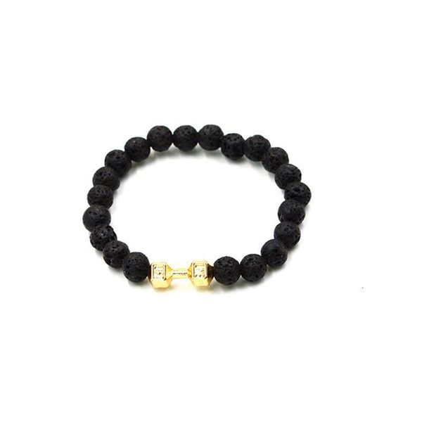 

statement fashion jewelry wholesale girls natural lava volcano stone gold gem beaded bracelets bangles for women, Black