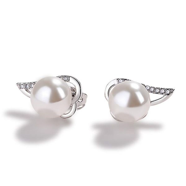 

stud exquisite silver plated angel wing pearl earrings for women girls daily sweet birthda banquet gifts fine jewelry, Golden;silver