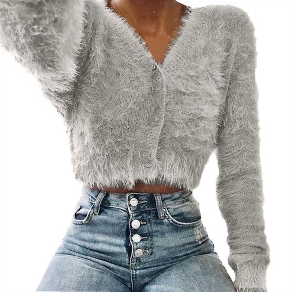 

jaycosia 2021 women fashion v neck long sleeve furry casual sweater crop popular ropa mujer invierno 1119, White;black
