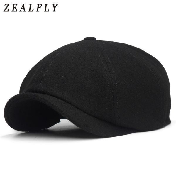 Plus Tamanho Sólido Berets Black Caps para Homens Lã Beret Hat Francês Tampão Pico Feminino Casual Newsboy Cap de lã de lã Boinas Abóbora de lã Y200110