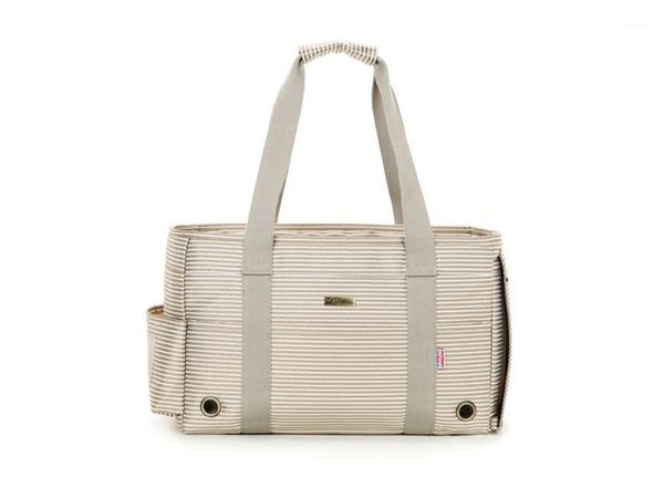 

khaki striped polyester fashion pet dogs carrier bag with breathing holes fashion small puppy dogs bag1