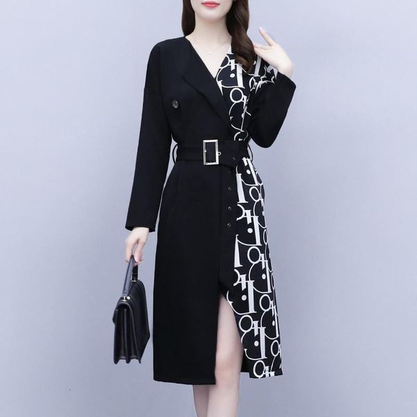 

female black letter print midi dresses women summer vintage plus size l-5xl office ladies dress with belt elegant party vestidos, Black;gray