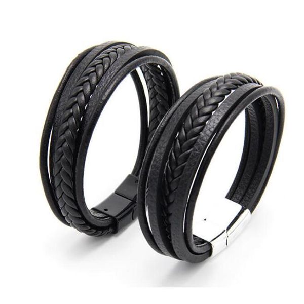 

zoshi handmade braided genuine leather bracelet for men stainless steel magnet clasp multi-layers bangles christ sqcgin, Golden;silver