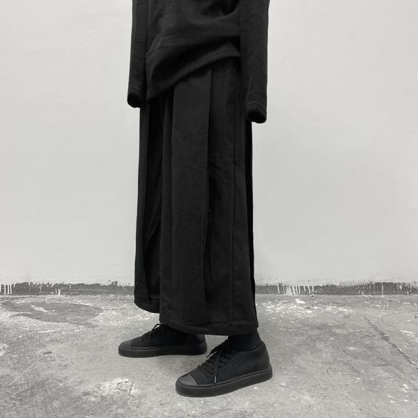 

men's pants umi mao dark mountain style cotton linen handsome nine-point trendy brand wide-leg loose straight, Black