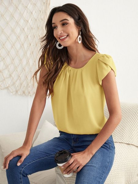 

petal sleeve fold pleated i20t#, White