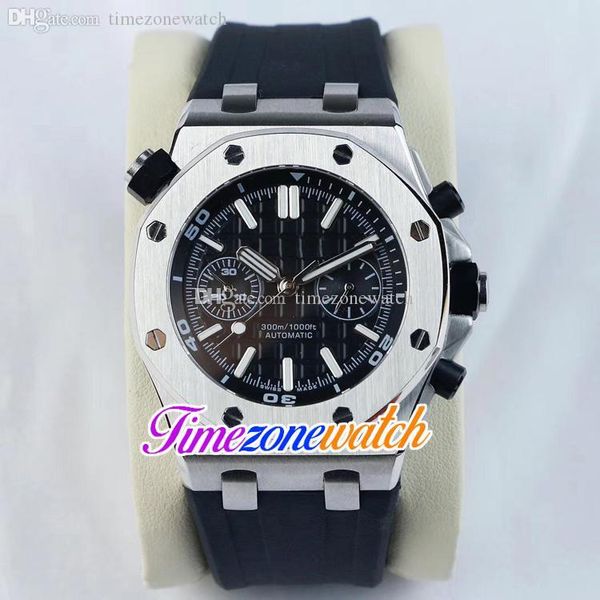 

42mm black texture dial automatic mens watch steel case black rubber strap sapphire (no chronograph )sport watches timezonewatch e44e (1), Slivery;brown