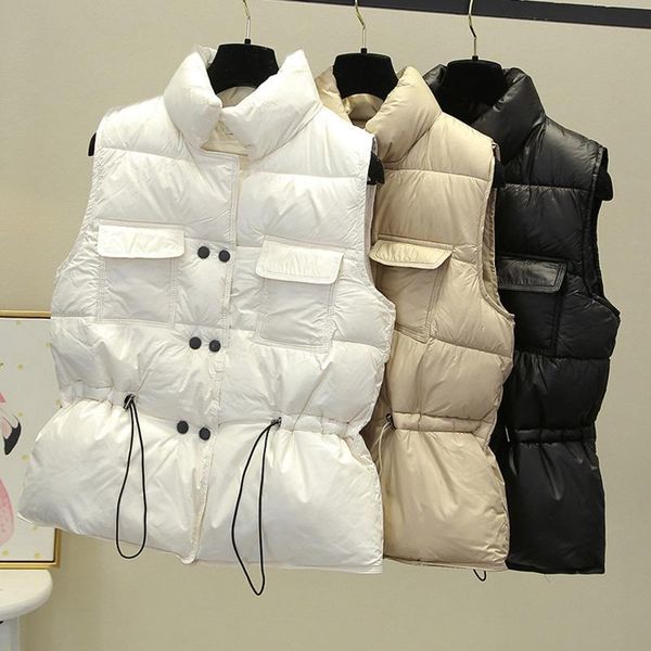 

veste femme hiver 2020 warm chaqueta mujer a line cute elastic waist woman jacket casual outwear streetwear black white zip up