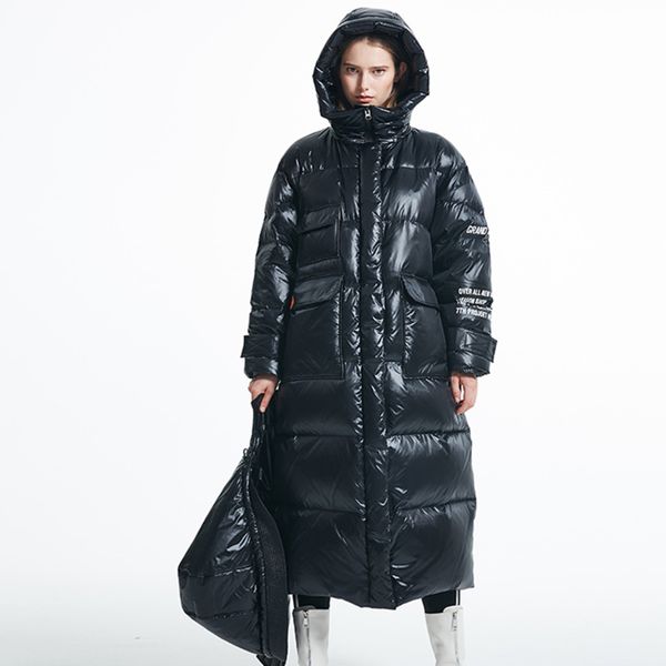 

winter coat women snow clothes 90% white duck down women winter jacket loose long female feather parka puffer jacket oversize c1204, Black
