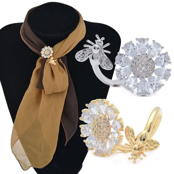 

new silk napkin buckle flower fashion high grade copper inlaid zircon brooch without hook silk scarf buckle for women, Gray
