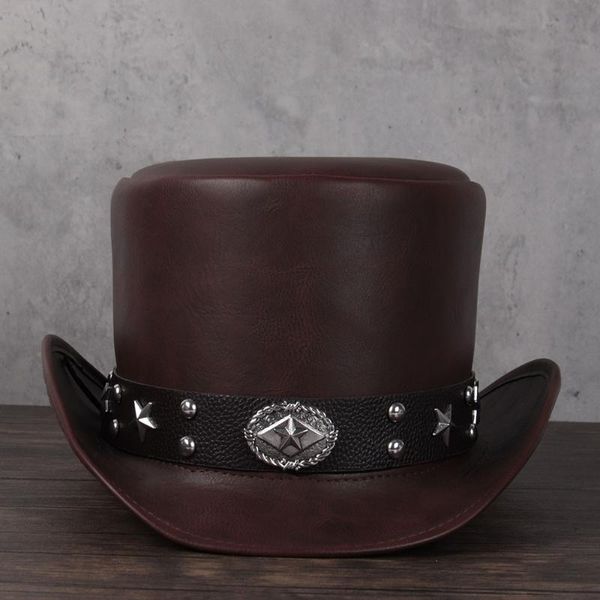 

3 size 100% leather hat women men president flat fedoras hat magic steampunk cosplay party caps dropshiping, Blue;gray