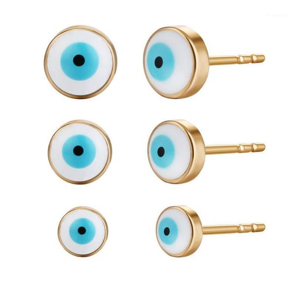 

3mm/4mm/6mm blue red color eyes copper earrings round circle stud earrings for women men handmade ear studs pierceing jewelry1, Golden;silver