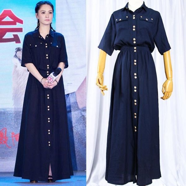 

runway dresses celebrity dress dark blue long short sleeve women fashion summer shirt1, Black