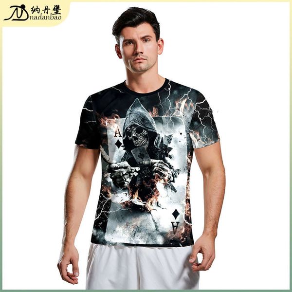 

printing new digital halloween loose 3d t-shirt us men's sports short sve top, Black