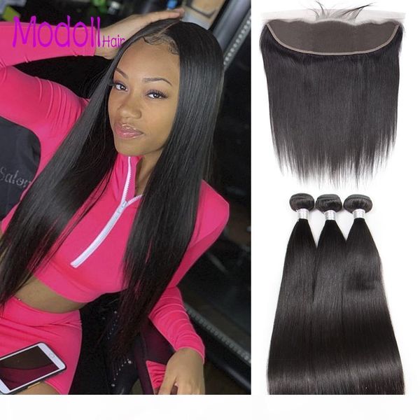 

brazilian straight human hair bundles with lace frontal brazilian virgin hair bundles with closures grade 9a 30 inch bundles with frontal, Black;brown