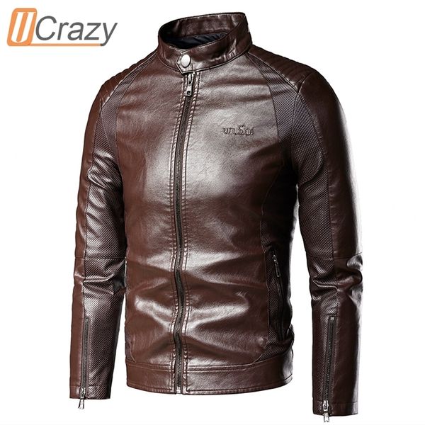 

autumn men brand new business casual leather jacket coat men fashion outwear classic motor biker faux pu leather jacket men 201215, Black