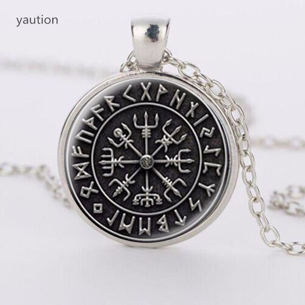 

chains 1 unids nordic viking cross in rune circle pendant jewelry crystal necklaces cabochon glass dome handmade jewelry1, Silver