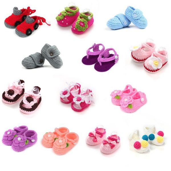 

warm boy girl first walkers newborn baby shoes comfort soft anti-slip infant crib yarn hand-knitted shoes