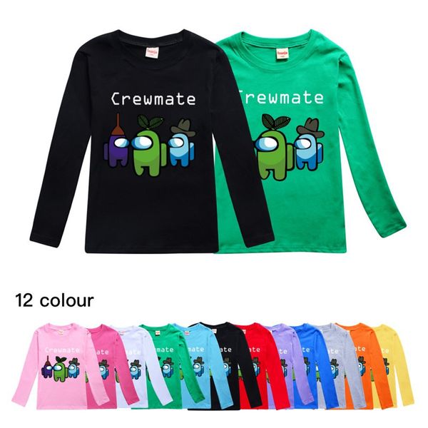 

84 colors game among us cartoon cute print long sleeves t shirt baby boys girls sweatshirt children kids tees sports sweater e112102, Blue
