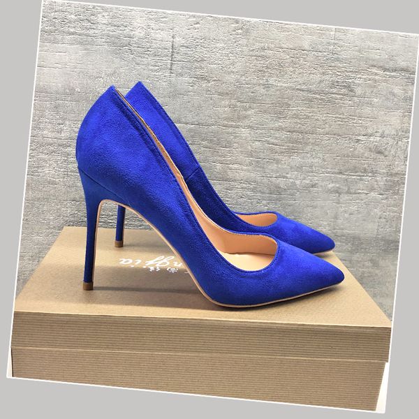 

2020 fashion shipping feminine blue suede leather toe stiletto pump high heels wedding shoes spsu, Black
