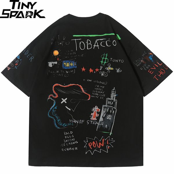 

хип-хоп футболка мужчины 2020 уличная одежда негабаритна граффити футболка harajuku летний с коротким рукавом футболка хлопчатобумажные топы, White;black
