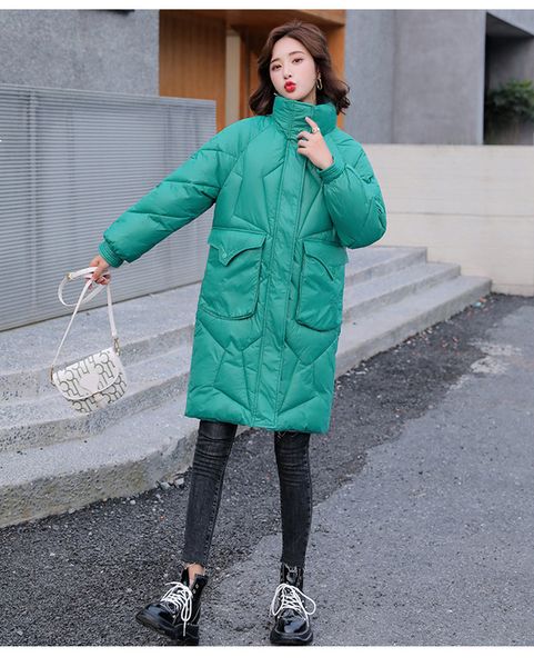 

2021 new women's winter new korean bread suit mid-length long sleeves with hood quilted solid jacket 8m 493g, Black