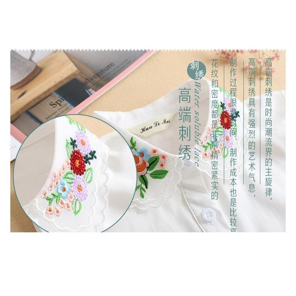 

embroidery white fake collar chiffon detachable collar fake women vintage black lace ladies false blouse collar ha jllklh, Blue;red