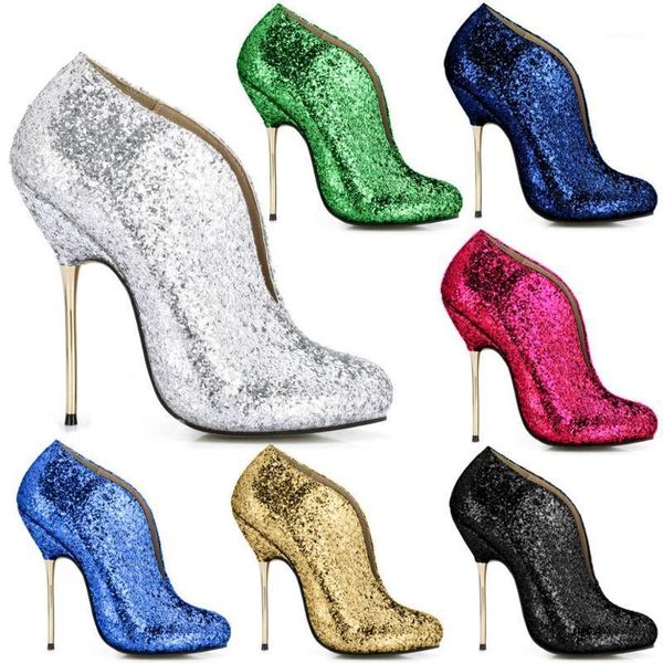 

boots chmile chau glitter fashion bridal bootie ankle boot women stiletto metal high heel bottes cheville talon femmes mariage 3845-e21, Black