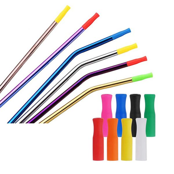 Stips de palha de silicone reutilizável para palhas bebendo de aço inoxidável de 6mm 11 cores Stock Food Grade Silicone Palha Dicas Atacado DH5577