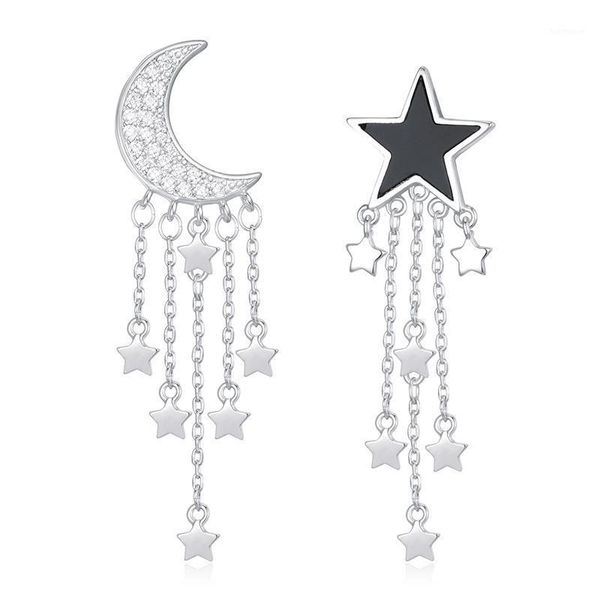 

dorado new drop earrings for women retro new zircon star moon tassel pendant earring jewelry boucle d'oreille femme 20201, Silver