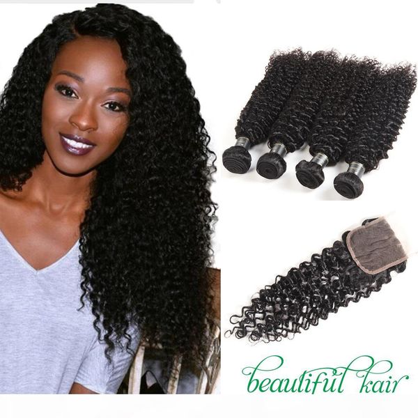 

kinky curly hair bundles with closure 9a unprocessed brazilian virgin hair with closure human hair water deep wave loose wave with closure, Black