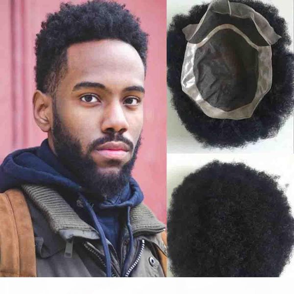 

human hair wen's toupee 6"#1b remy indian hair afro curl hair african american men's toupee mono base with pu around shi, Black;brown