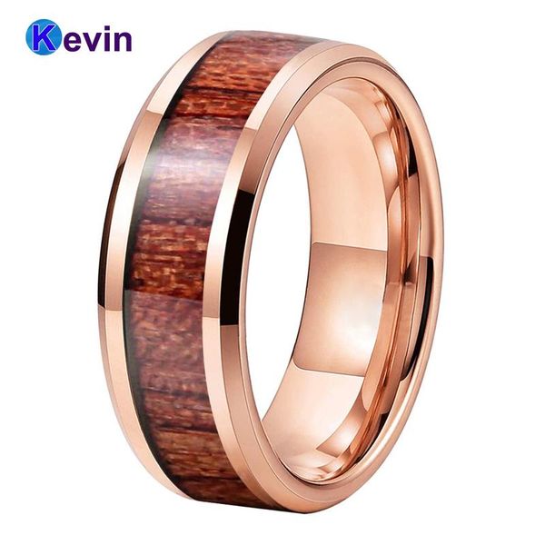 

cluster rings wedding ring rose gold mens womens band tungsten with rosewood inlay, Golden;silver