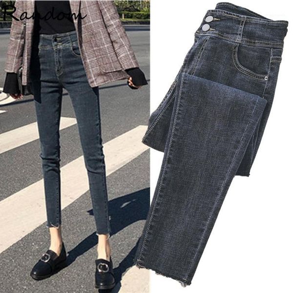 

woman vintage high waist skinny pencil jeans fashion korean washed coated denim pant stretch large plus size 2020 new fall cloth1, Blue