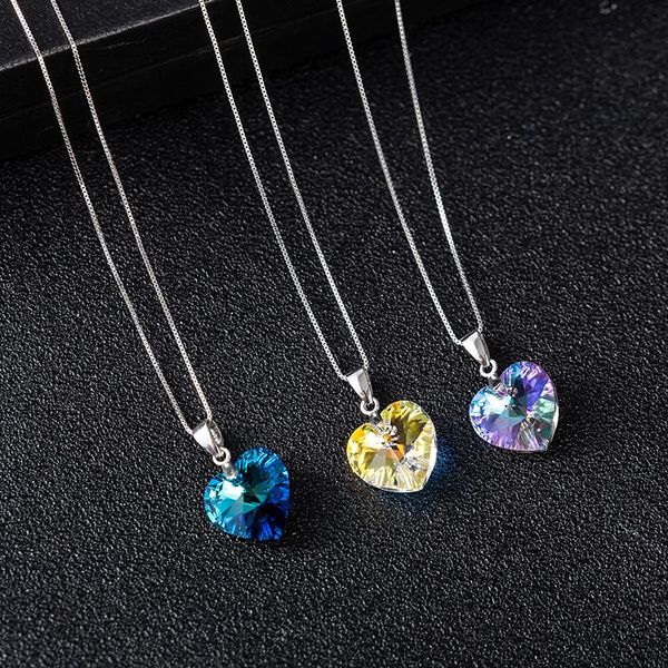 

pendant necklaces ocean heart peach love necklace simple s925 sterling silver chain austria crystal clavicle for women jewelry