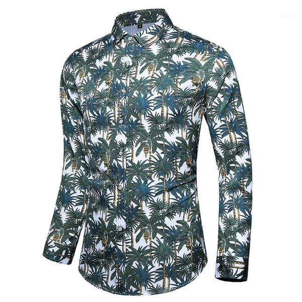 

2020 fashion mens shirt slim fit long sleeve floral shirt mens clothing trend casual flower printing dress size -7xl1, White;black