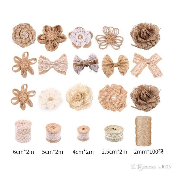 

diy rustic wedding decorations set hemp rope linen cloth roll simulation flower bow decorated suit selling with variou pattern 28jx7 j19