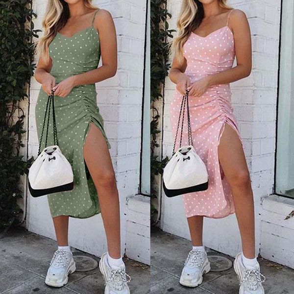 

s-5xl bohemian summer dress women strapless drawstring bodycon vestidos robe sleeveless polka dot beach sundress 7, Black;gray