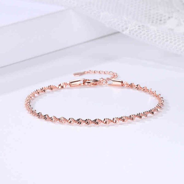 

bracelet for women smooth exquisite trendy spiral wave twisted grain rose gold silver color fashion jewelry kbh064, Golden;silver