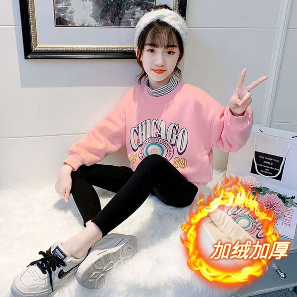 

children's clothing in autumn and winter 2020 girls' striped high collar plush letter sweater, Black
