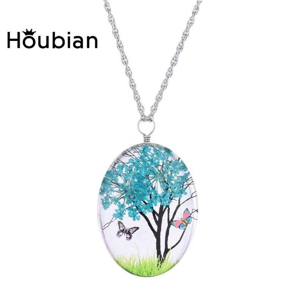 

houbian handmade стекло сухое цветочное ожерелье жизнь бабочка ремесла ожерелье ювелирноживь лучший подарок для женщин, Silver