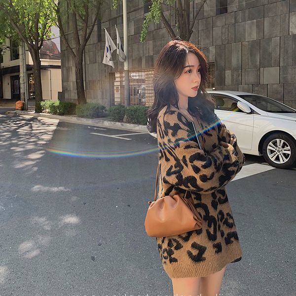 

pregnant women's leopard print net red v-neck pullover sweater in autumn and winter, White