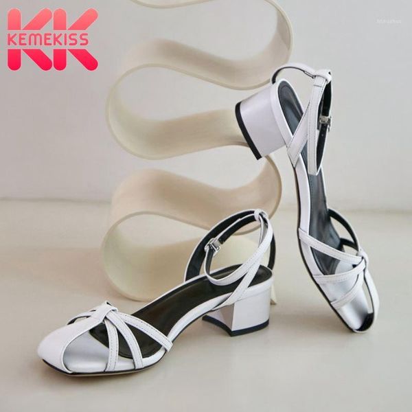 

sandals kemekiss women real leather cover toe buckle strap thick heel summer ladies footwear street chic size 35-391, Black