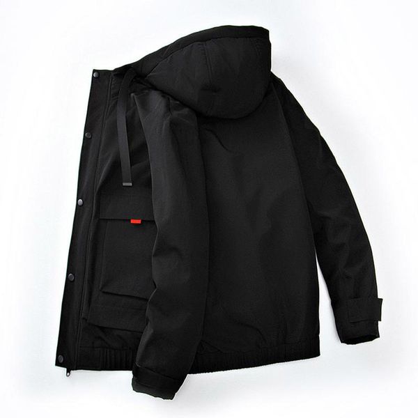 

men's autumn cotton quilted leather safari-style japanese fashion multi-pockets with hoodie casual jacket street wear 2r60, Black;brown